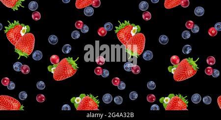 Seamless Pattern Of Flying Berries Isolated On White Background With