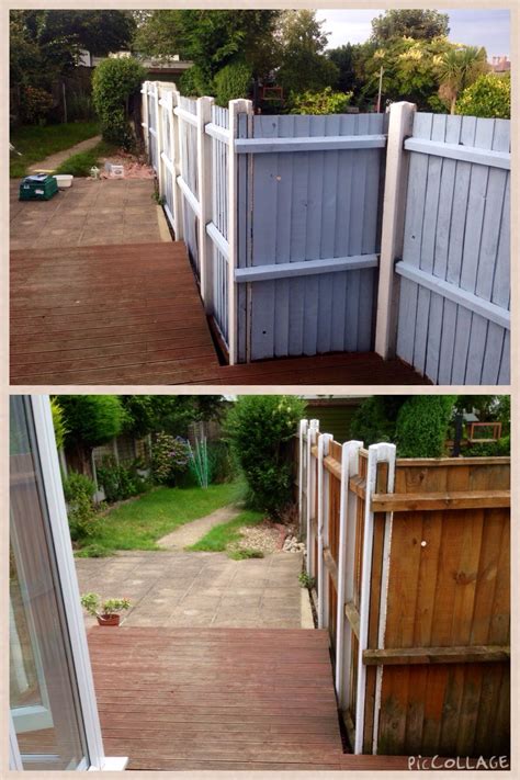 The Fence Before And After Painted In Cuprinol Shades Coastal Mist