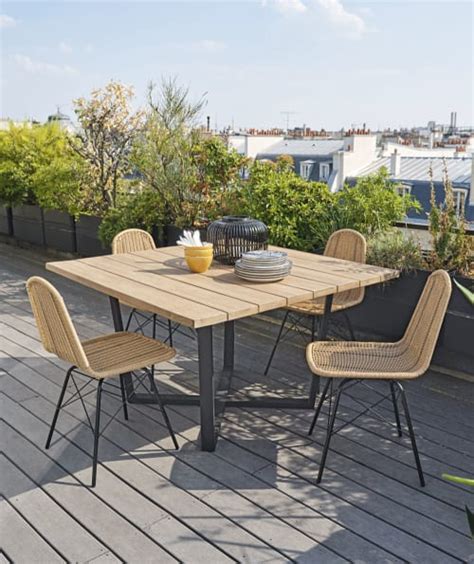 Table de jardin carrée en acacia 8 personnes L130 Lanzarote Maisons