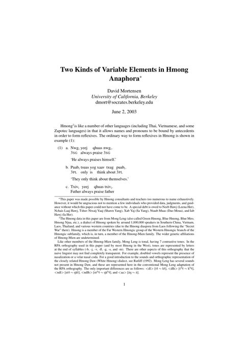 PDF Two Kinds Of Variable Elements In Hmong Anaphora