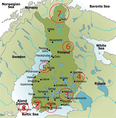 Map Of Finland With Must See Areas Southern Finland Capital