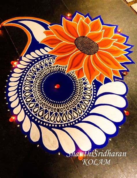 Diwali Rangoli Design With Flowers And Colours