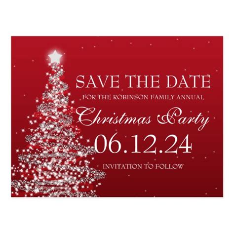 Elegant Save The Date Christmas Party Red Postcard | Zazzle