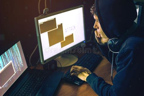 Hacker In The Dark Breaks The Access To Steal Information Stock Image