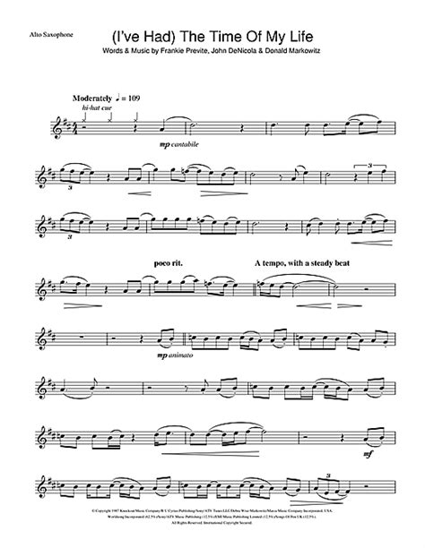 I Ve Had The Time Of My Life Sheet Music Saxophone Sheet Music