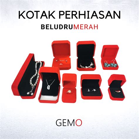 Jual Kotak Perhiasan Merah Beludru Jewelry Box Set Cincin Kawin Gelang