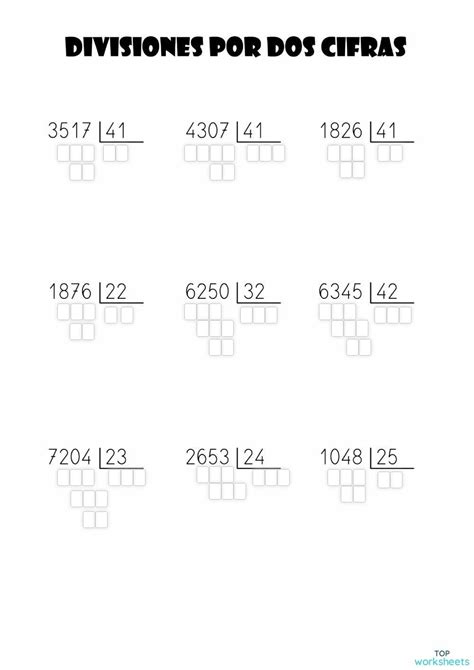 Divisiones Por Dos Cifras Ficha Para Imprimir Topworksheets