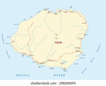 Kauai Road Map Stock Vector (Royalty Free) 298204595