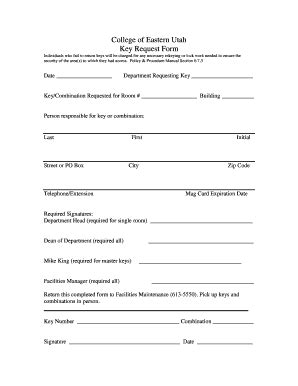 Fillable Online Eastern Usu College Of Eastern Utah Key Request Form