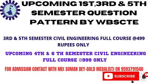 UPCOMING ODD SEMESTER EXAM QUESTION PATTERN BY WBSCTE 1ST 3RD 5TH