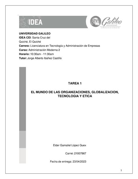 Tarea Universidad Galileo Idea Cei Santa Cruz Del Quich El