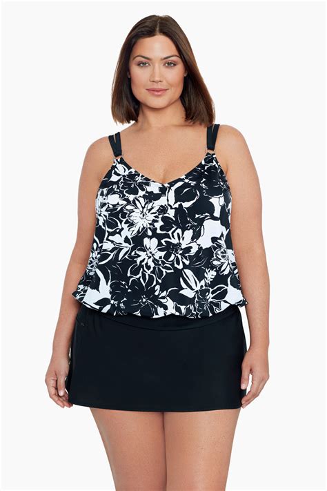 Shape Solver By Penbrooke Plus Size V Neck Blouson Ring Tankini