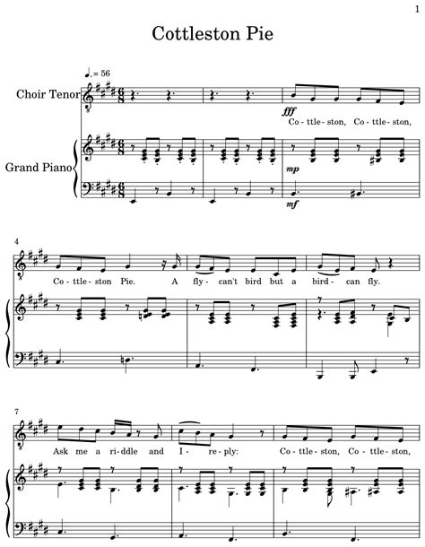 Cottleston Pie Sheet Music For Choir Aahs Piano