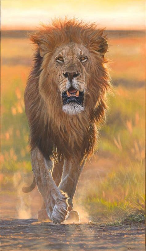 Peinture Huile Realiste Roi Lion Artiste Animaux Afrique St Phane Alsac