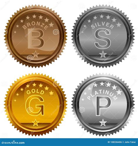 Moedas De Prata De Bronze Da Concessão Da Platina Do Ouro Ilustração do