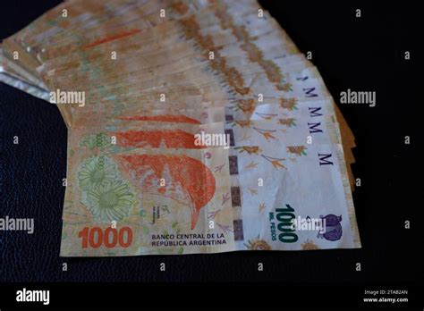 A Stack Of Argentine Pesos Banknotes Buenos Aires Argentina Stock