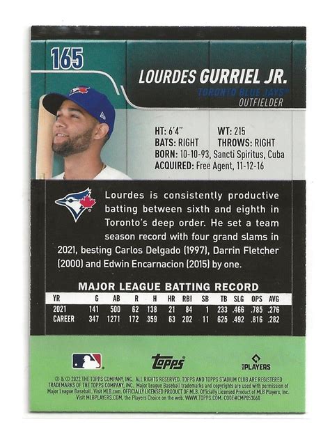 2022 Topps Stadium Club 165 Lourdes Gurriel Jr For Sale Online EBay