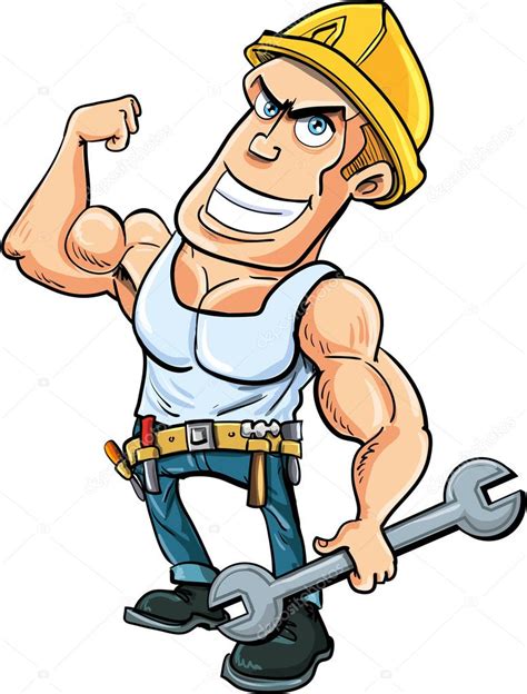 Cartoon Handyman Flexing His Muscles Vector Image By Antonbrand