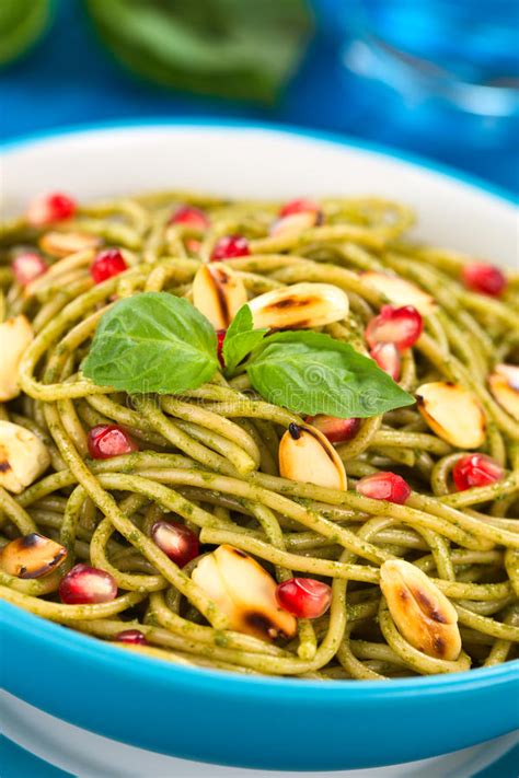 Spaghetti In Pesto Sauce Stock Photo Image Of Sauce