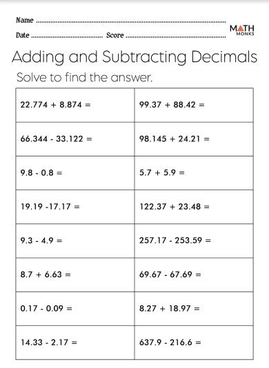 Math Made Easy Our Favorite Adding And Subtracting Decimals Worksheets