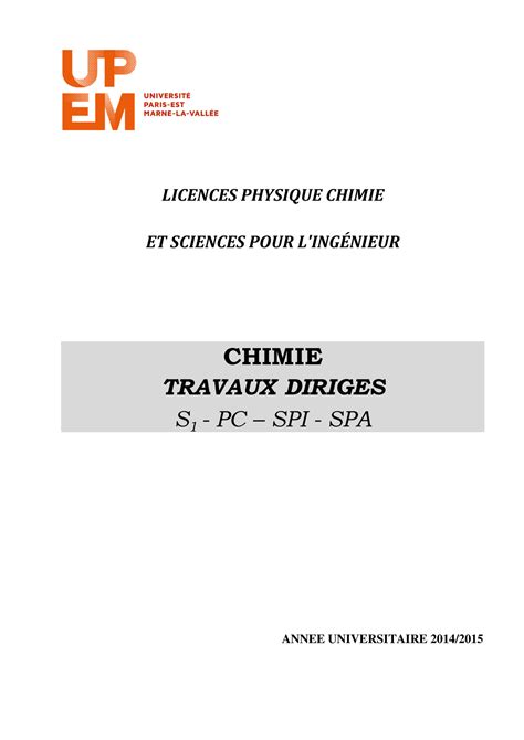 TD 5 Liaison Chimie LICENCES PHYSIQUE CHIMIE ET SCIENCES POUR L