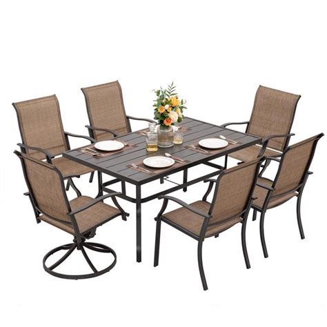 Nuu Garden Brown Piece Steel Sling Outdoor Patio Dining Set With