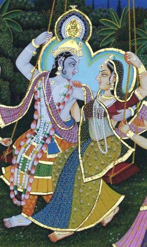 Tableau Fait Main Fin Lord Krishna Radha Se Balançant Scène Chiffons