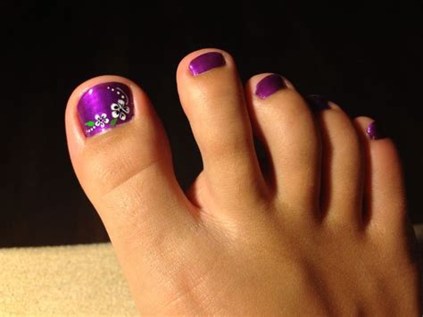 Cute Purple Pedicure With Flower Embellishments I