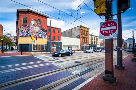 View Of Howard Street And Buildings In Downtown Baltimore Maryland