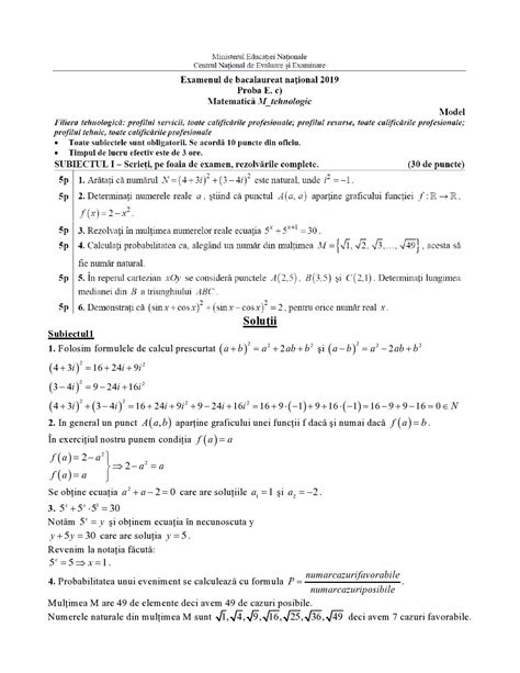 Variante Bac Matematica Tehnologic 2019 Rezolvate Subiecte Si Bareme