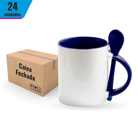 Caixa de Caneca para Sublimação Alça e Interior Colher Azul Escuro