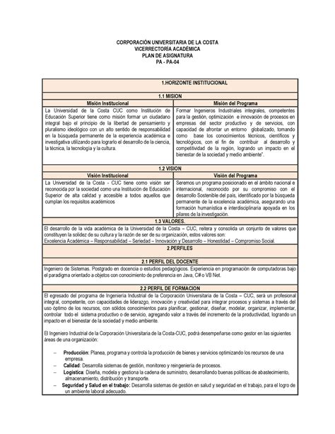 PLAN DE Asignatura Algoritmos Actualizado CORPORACIN UNIVERSITARIA