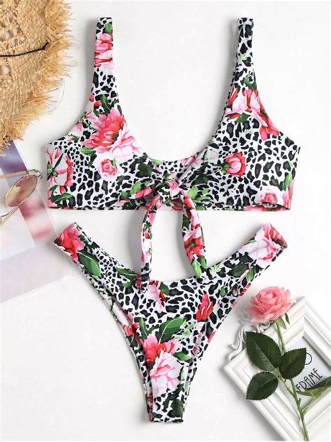 Bowtie Leopard High Leg Bikini Set MULTI Bikini Panties Bikini Set