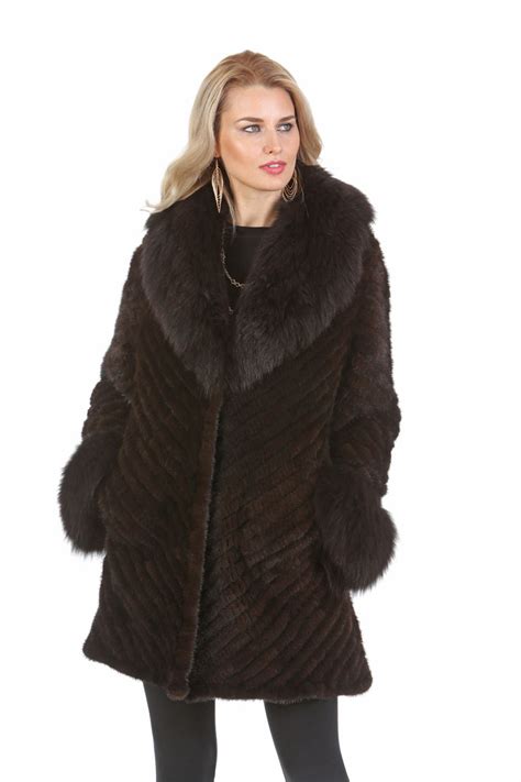 Knitted Fur Mink Jacket Mahogany Fox Collar Madison Avenue Mall Furs