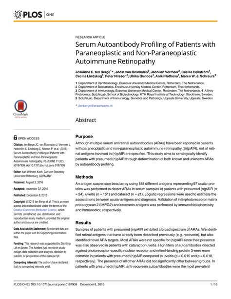 Pdf Serum Autoantibody Profiling Of Patients With Paraneoplastic And