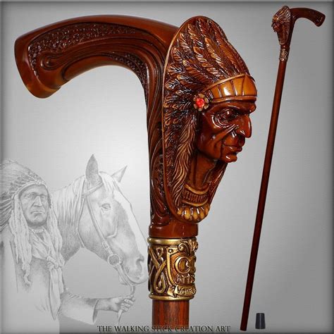 Indian Chief Luxury Designers Walking Stick Cane Hiking Staff Handmade