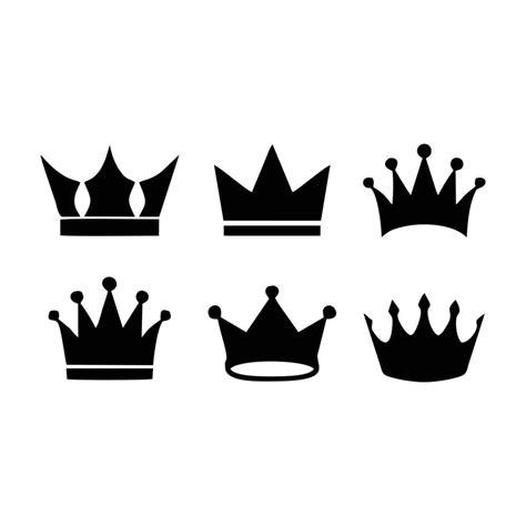 Crown icon silhouette collection. There are 6 black crown symbols that ...