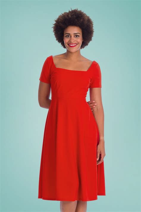 50s Classy And Sassy Fit And Flare Swing Dress In Red