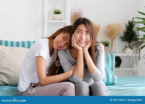 Lgbt Young Cute Asian Lesbian Couple Happy Moment Homosexual Stock