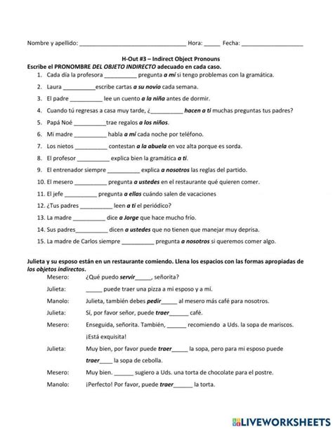 Indirect Object Pronouns Spanish Practice Worksheet Martin Lindelof