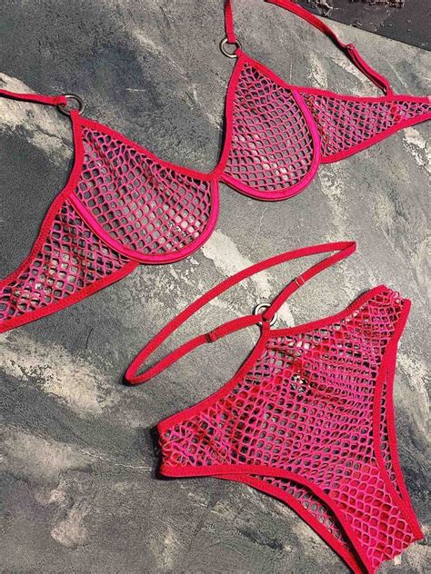 Сrimson Red Fishnet Lingerie Set multi color Sexy Lingerie Etsy