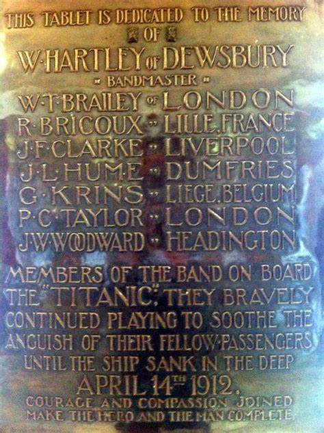 Wallace Henry Hartley And Musicians Of The Rms Titanic Bronze Plaque