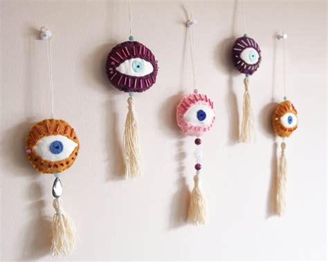 Evil Eye Walldoor Hanging Decoration Boho Felt Natural Etsy