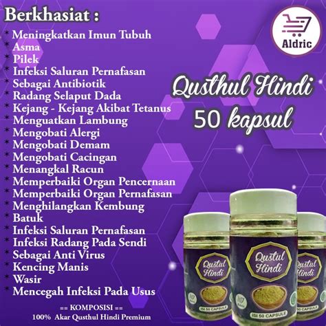 Jual KAPSUL QUSTHUL HINDI ALDRIC HERBAL 50 CAPSULE Qusthul Hindi