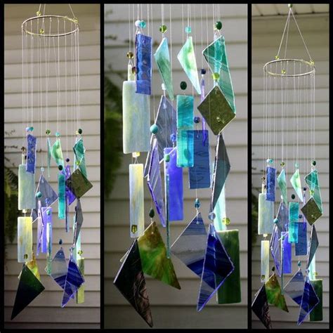 Wind Chime Stained Glass Chime Glass Windchime Blues And Etsy Glass Wind Chimes Wind Chimes