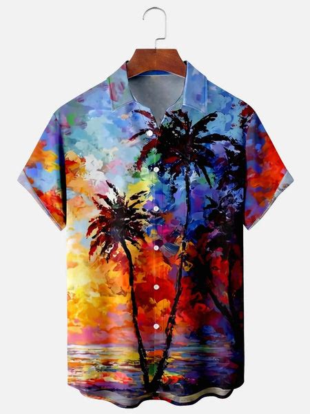 Hawaiian Beach Coconut Tree Mens Shirts With Pocket Adaychic