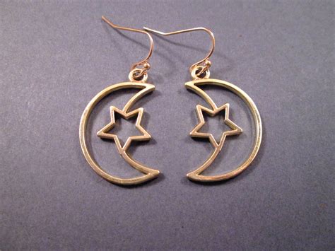 Moon And Star Earrings Gold Dangle Earrings Free Shipping Etsy