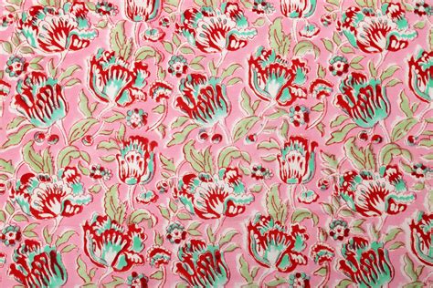 Pink Floral Print Cotton Fabric Block Print Fabric Indian Etsy