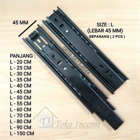 Rel Laci L 45 Cm Hitam Ball Bearing Full Extention Double Track 450