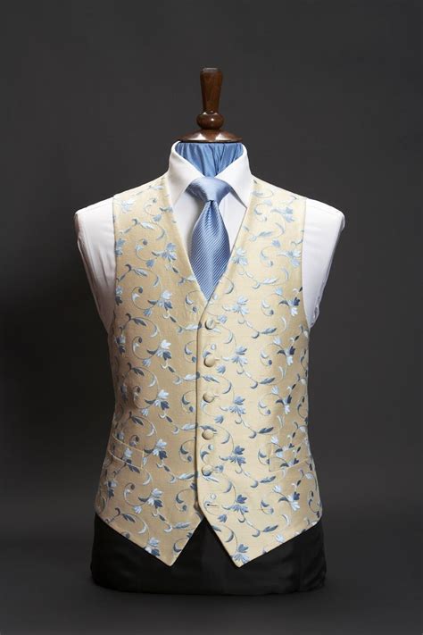 Cream Silk Waistcoat With Sky Blue Floral Swirl Embroidery Yelek